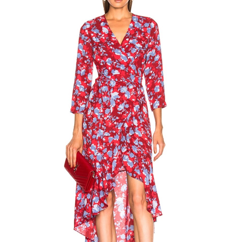 Alexis Red and Blue High-Low Wrap Dress